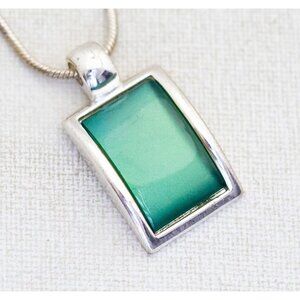 18 inch, Vintage Green Faux Gem Silver Tone Geometric Necklace - A27